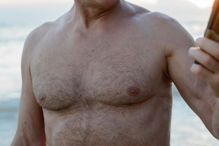 mature man in beach close up to chest